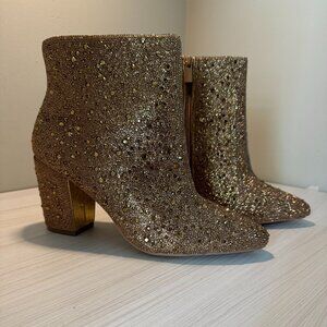 Torrid x Betsey Johnson Gold Rhinestone Heeled Boots Sz 9.5